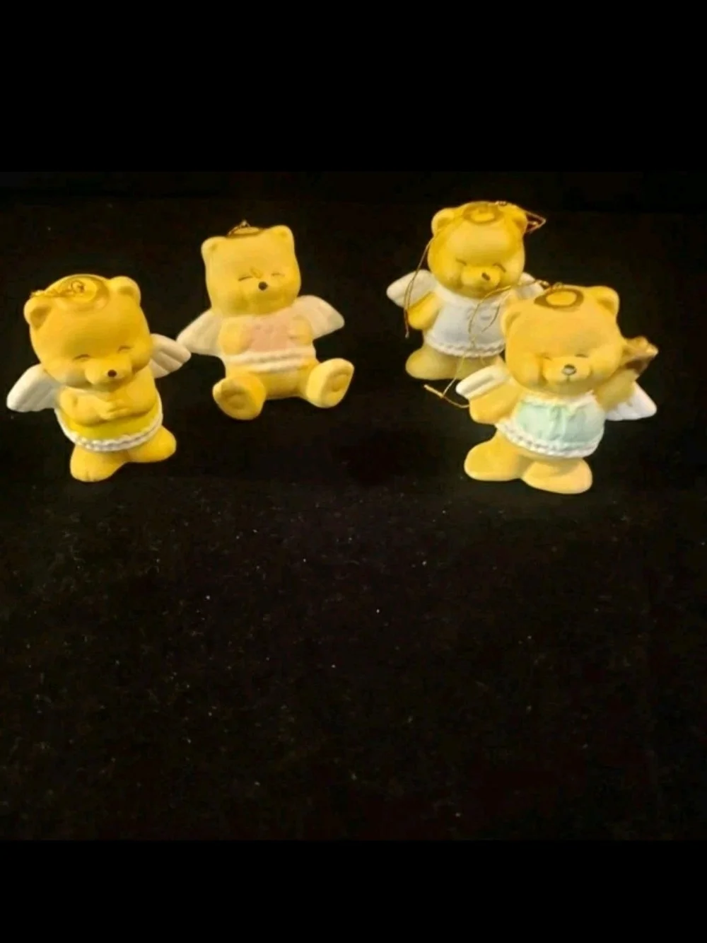 Set of 4 Ceramic Angel Bear Ornaments